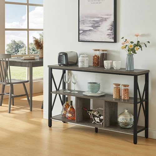 47-inch Rustic Entryway Console Table with Storage, 3-Tier Shelves, Brown Y4948