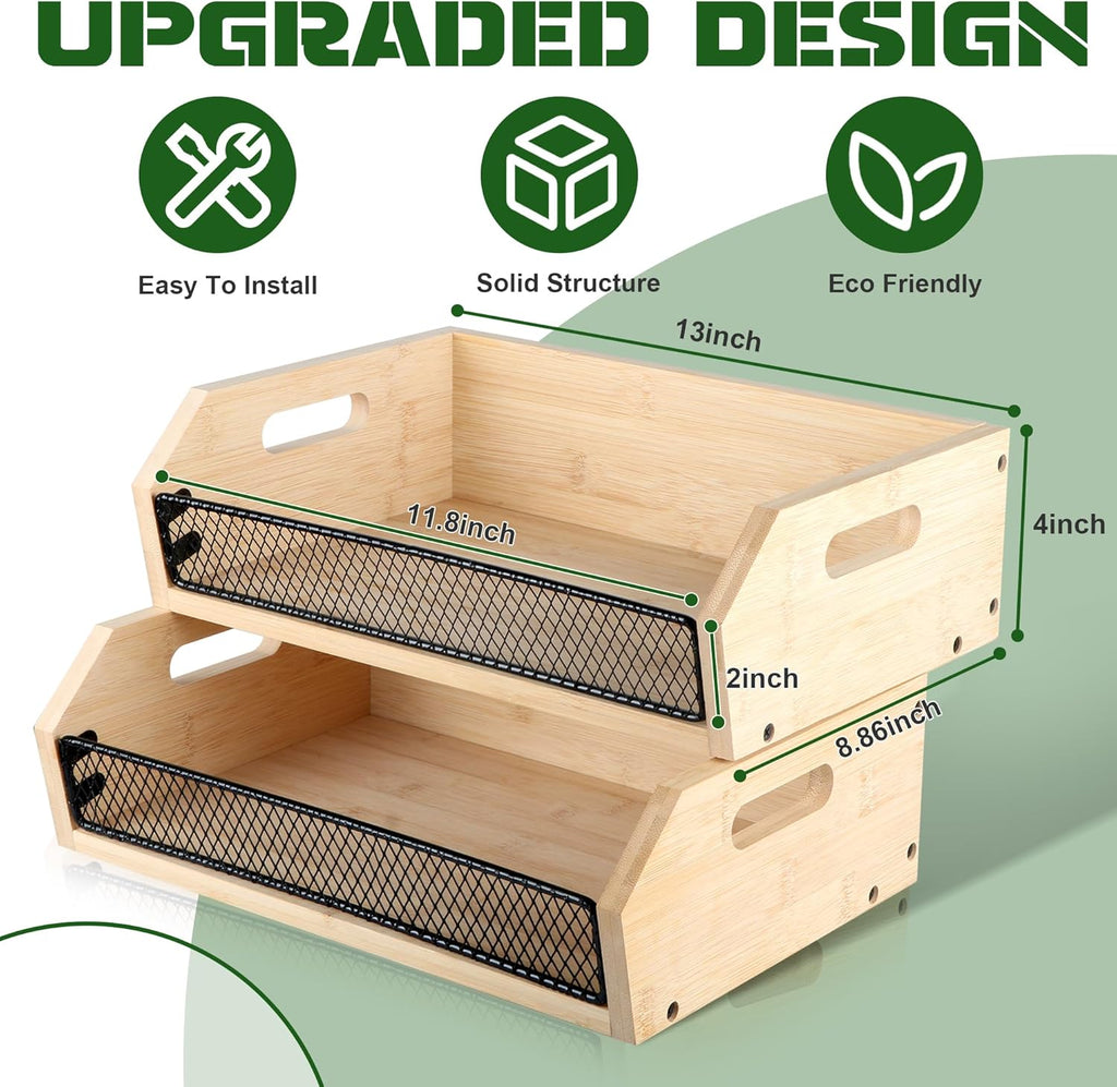 2 Pack Stackable Bamboo Storage Bin with Handle M472254