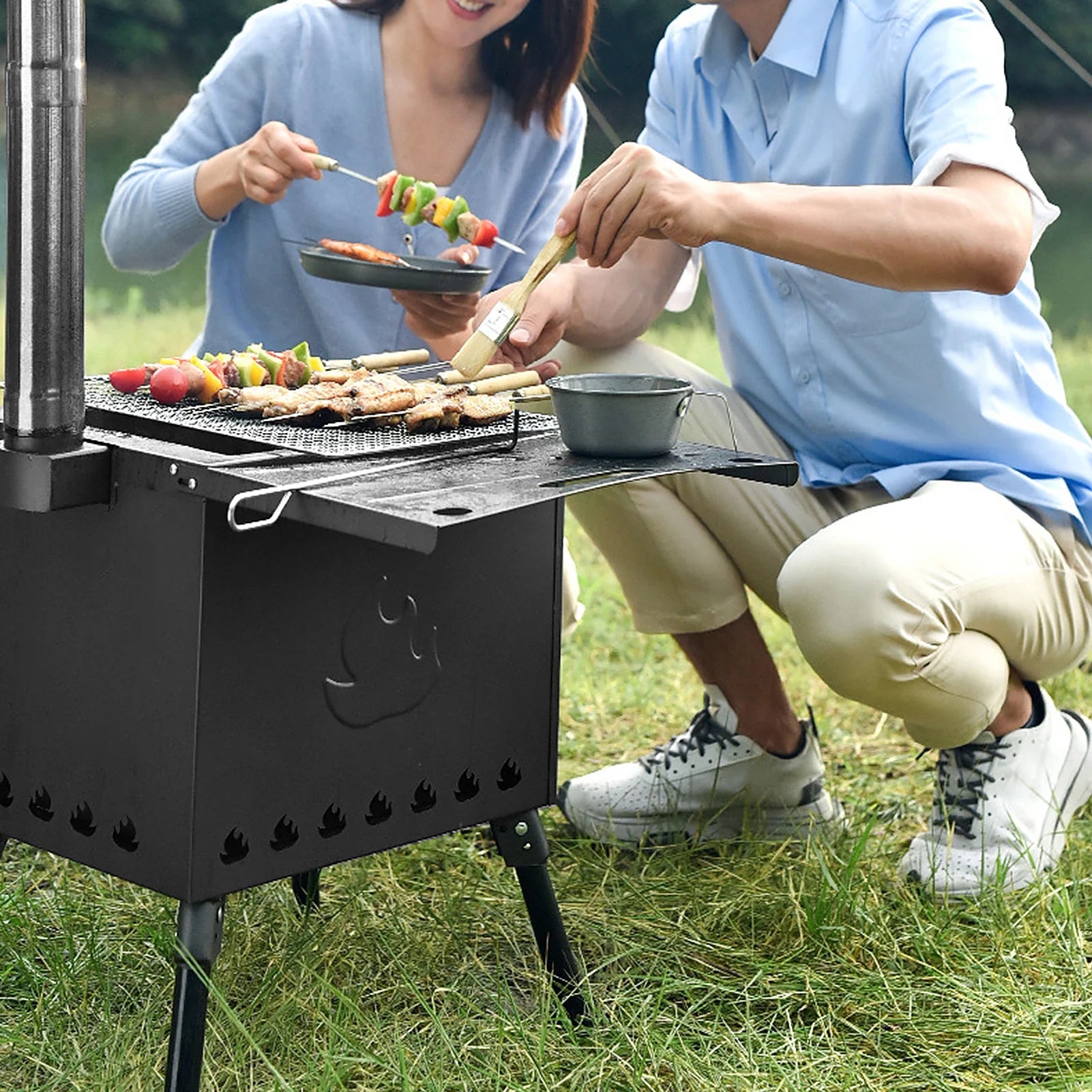 Portable Foldable Wood Burning Camp Tent with Chimney W1332