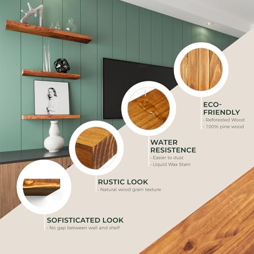 Solid Wood Floating Shelves, Set of 2, Honey Oak W34426