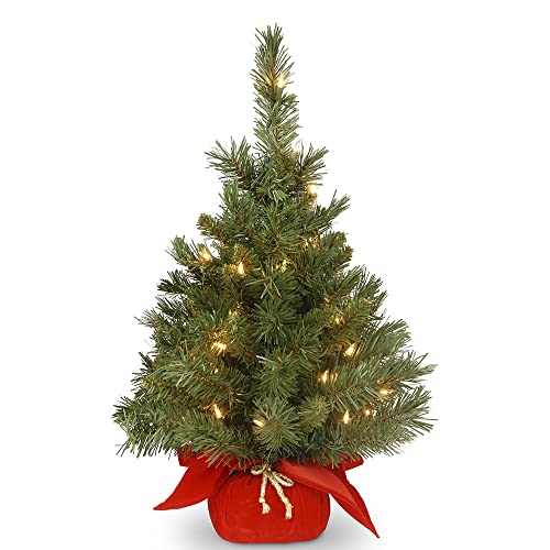 24 in Pre-Lit Artificial Christmas Tree, 35 Clear Lights, Red Cloth Base, Green W88962