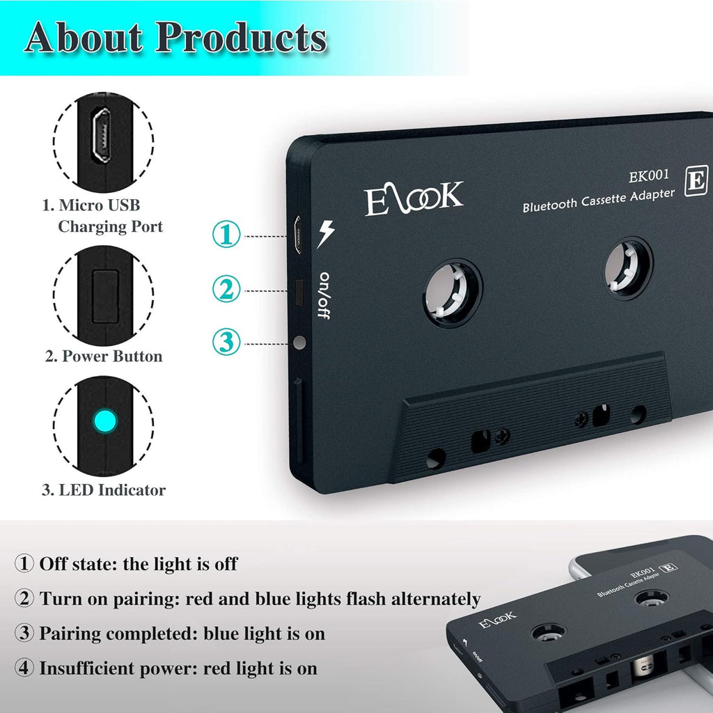 Bluetooth Cassette Receiver Tape Aux Adapter Player R9092