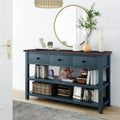 Navy Console Table with 2 Open Shelves and 3 Storage Drawers, Pine Solid Wood Frame M276109