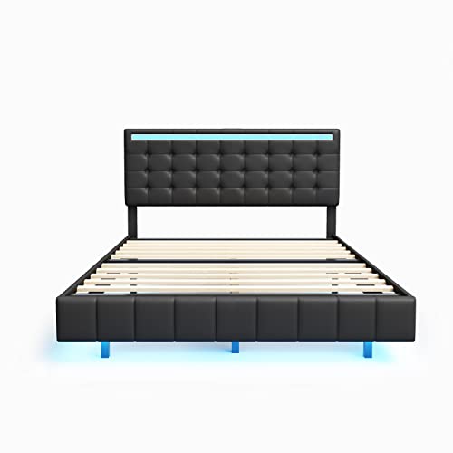 Queen Size LED Bed Frame with USB Charging A553386