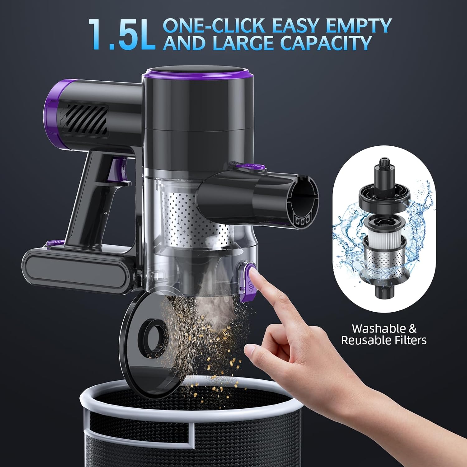 Cordless Stick Vacuum Cleaner with LED Display, 40Min Detachable Battery S131