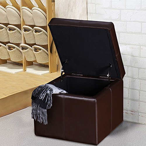 Reddish Brown Faux Leather Storage Ottoman Cube Bench U555
