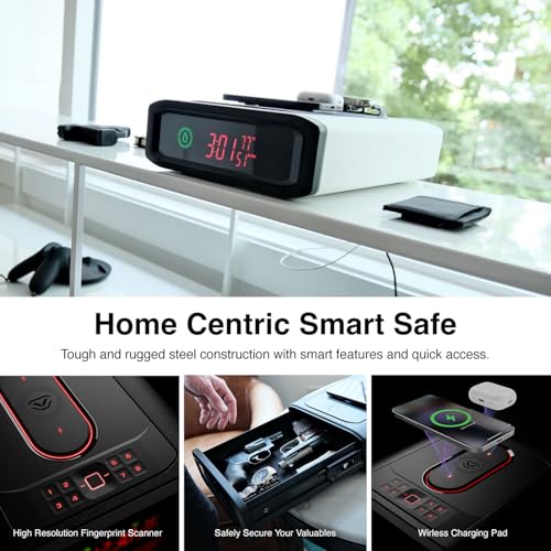 Covert Black Biometric Smart Safe with Dual Wireless Phone Charger + Auto Open Drawer T999