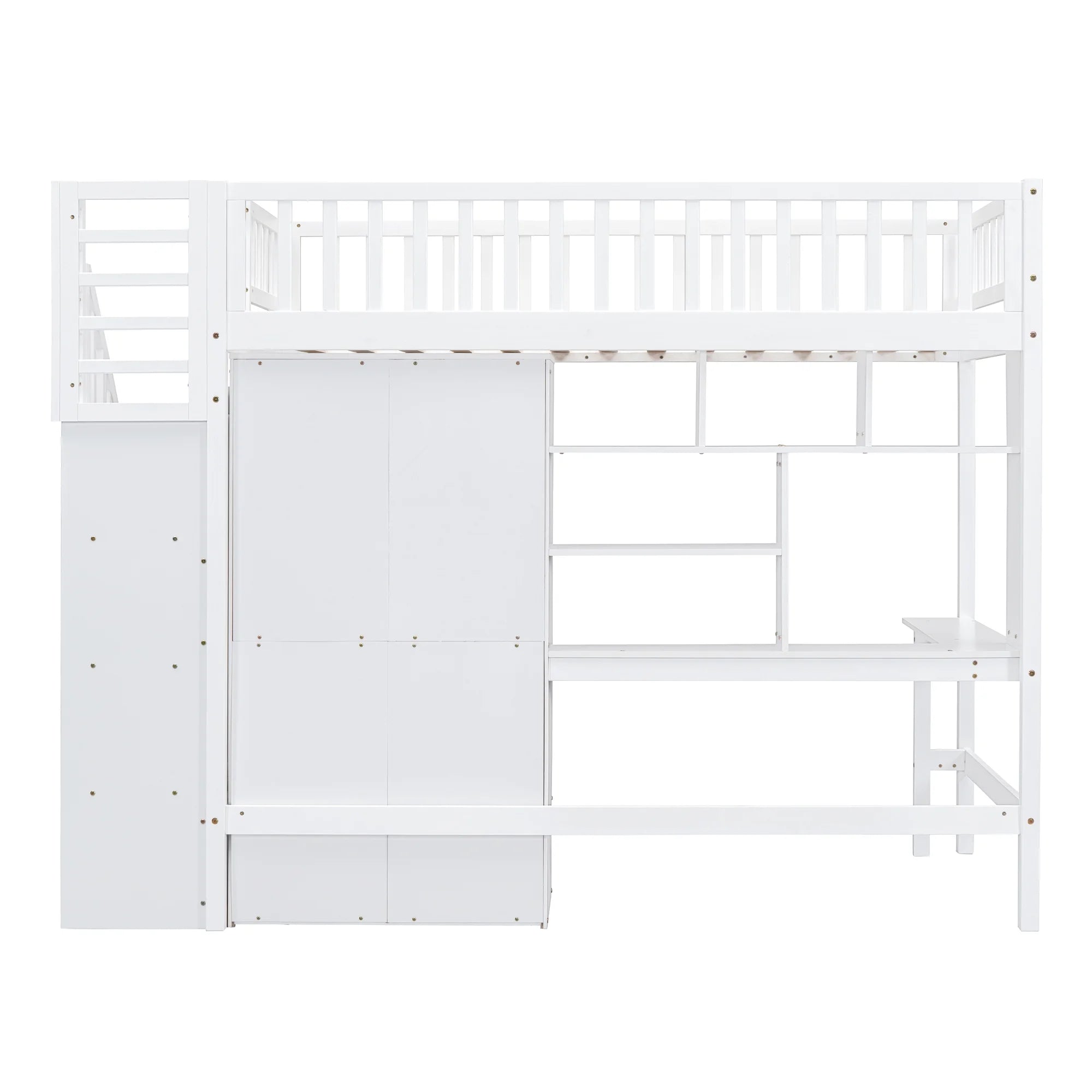 Twin Size Wood Loft Bed with Stairs and Wardrobe N56145