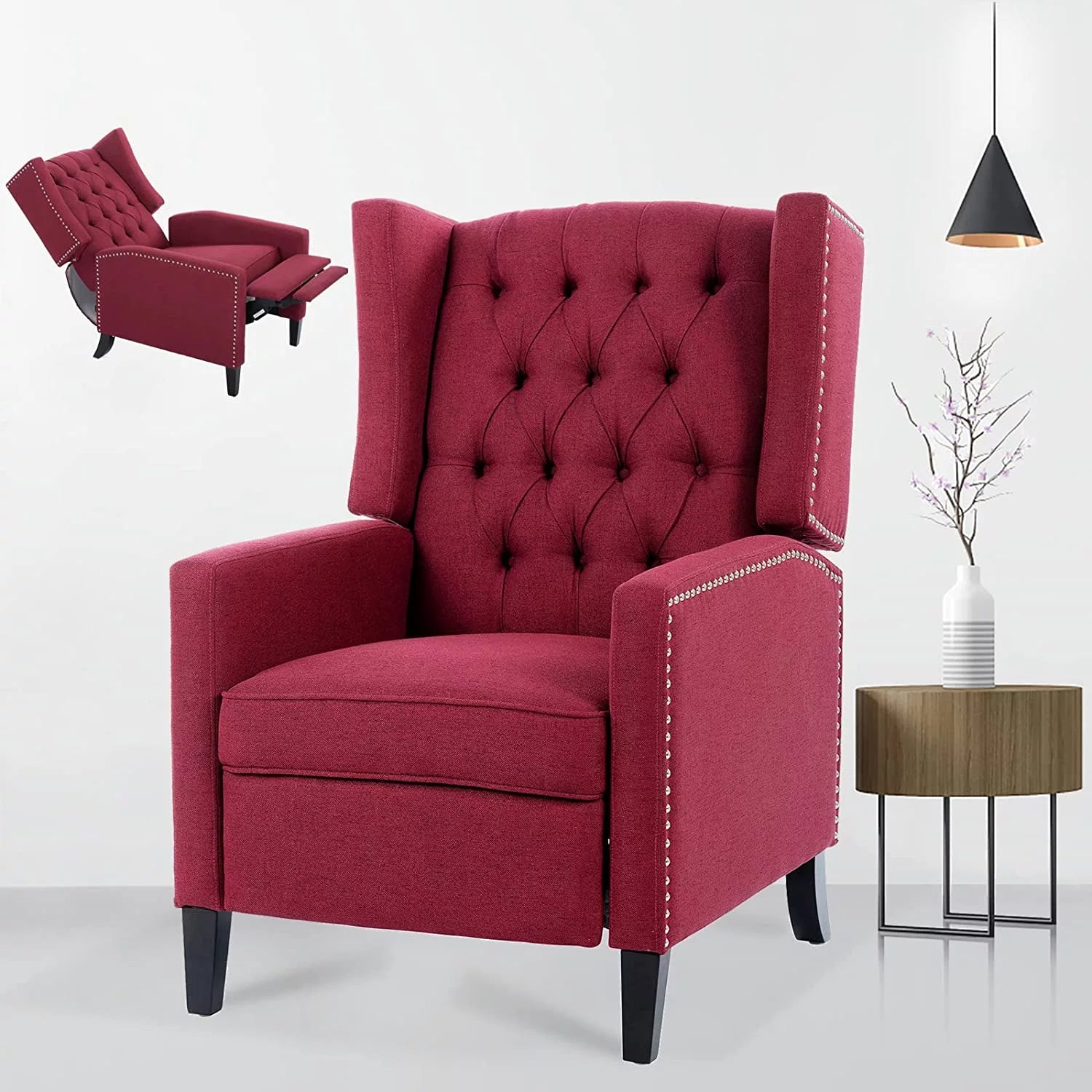 Blue Tufted Fabric Push Back Arm Recliner F92018