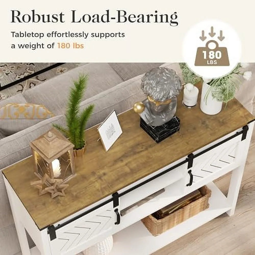 46" Light Grey Wood Console Table with Sliding Barn Door P662