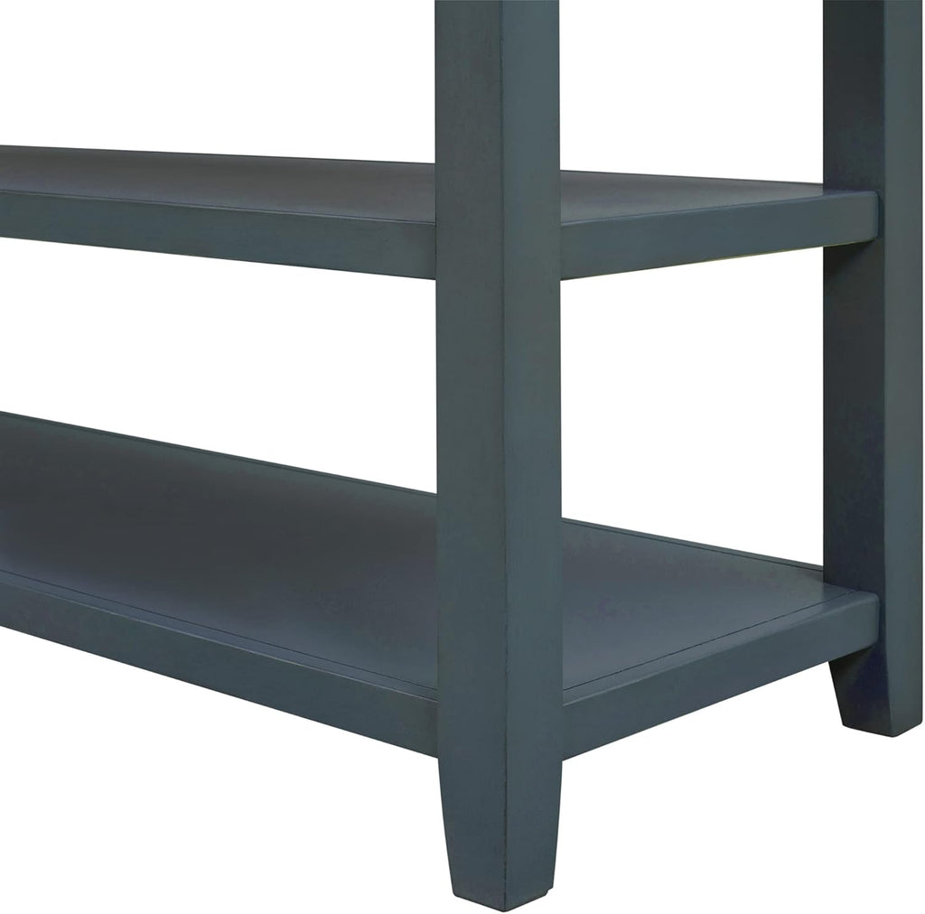 Navy Console Table with 2 Open Shelves and 3 Storage Drawers, Pine Solid Wood Frame M276109