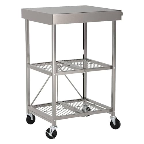 3-Tier Foldable Rolling Kitchen Cart on Wheels O268398