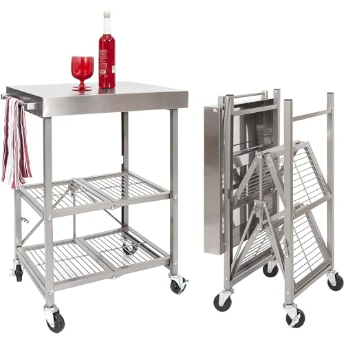 3-Tier Foldable Rolling Kitchen Cart on Wheels O268398