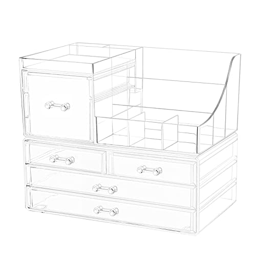 Clear Makeup Organizer With Drawers, Stackable Cosmetic Storage Display Case O2856