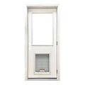 36 in. x 80 in. White Primed Fiberglass Prehung Back Door with Pet Door E46084