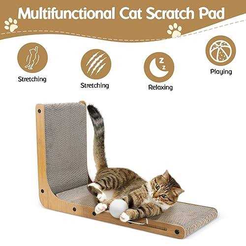 L-Shaped Cat Scratching Pad with Toy Balls L453093