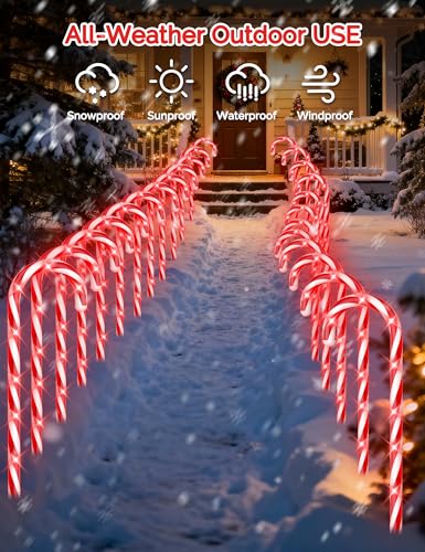 24 Pack Solar Christmas Candy Cane Lights with 168 Warm Lights I253416