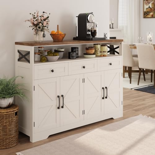 White Sideboard Buffet Cabinet with Drawers & Shelves H8232