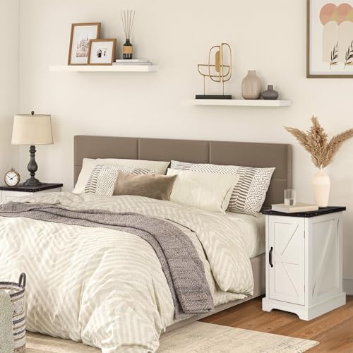 2PCS White Wood Nightstand with Charging Station I7624