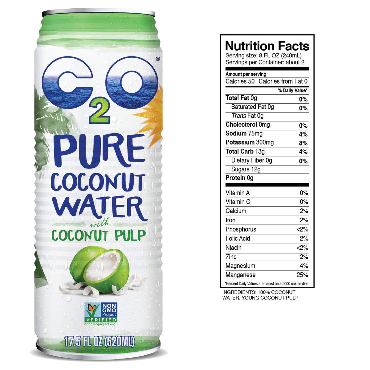 17.5 FL OZ Pack of 12 Pure Coconut Water with Pulp L69828