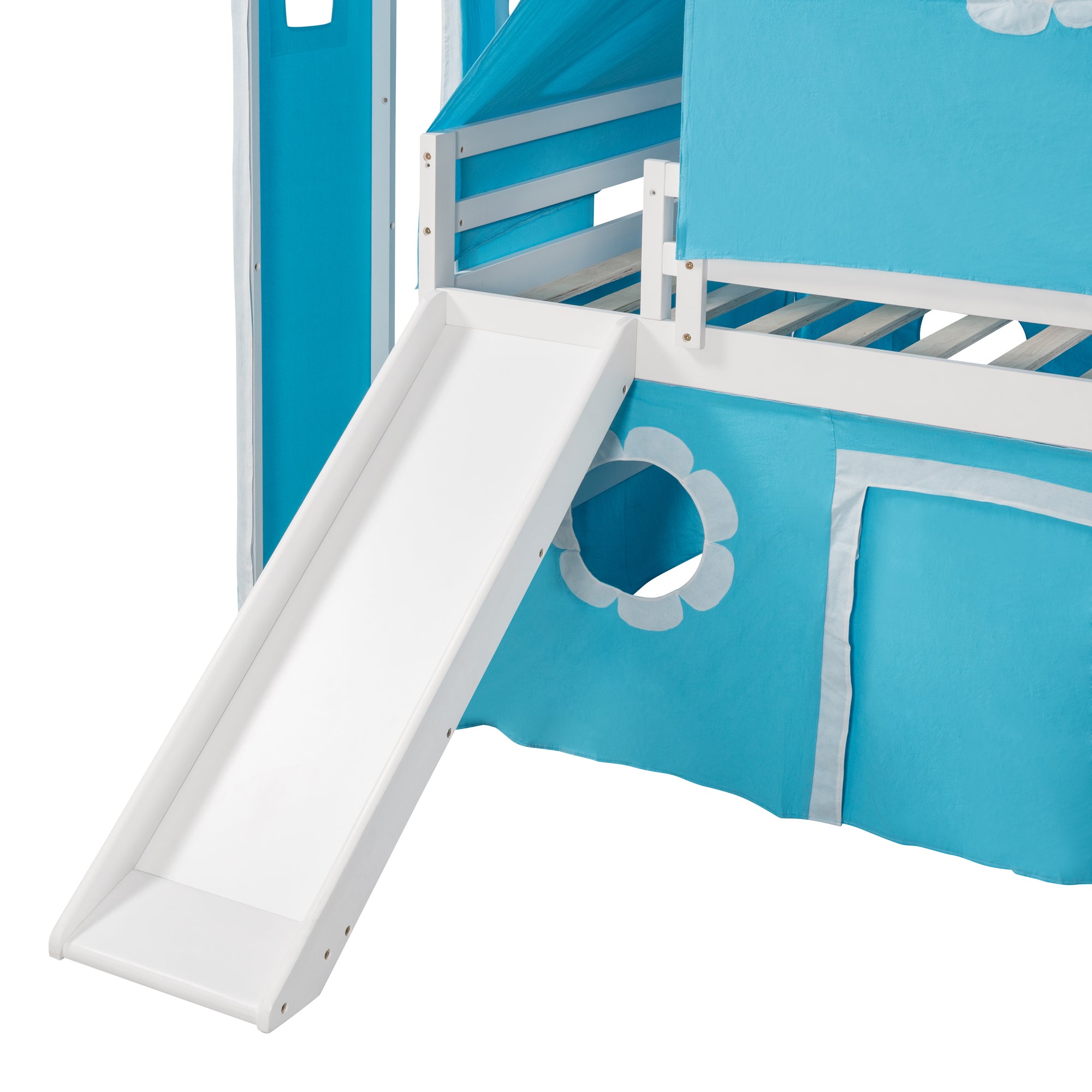 Blue Full Solid Wood Bunk Bed with Ladder and Safety Guardrail R410047