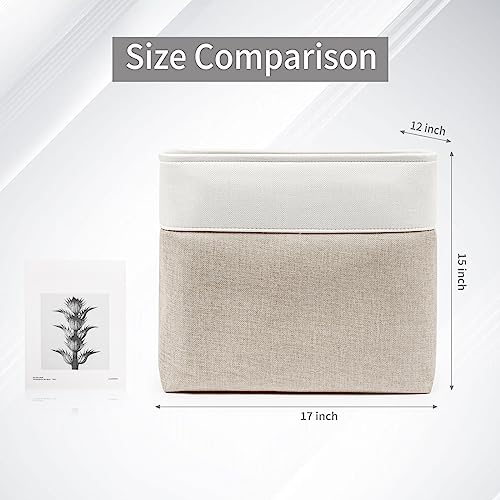 Beige White 3 Pack Fabric Storage Bins with Handles X105000