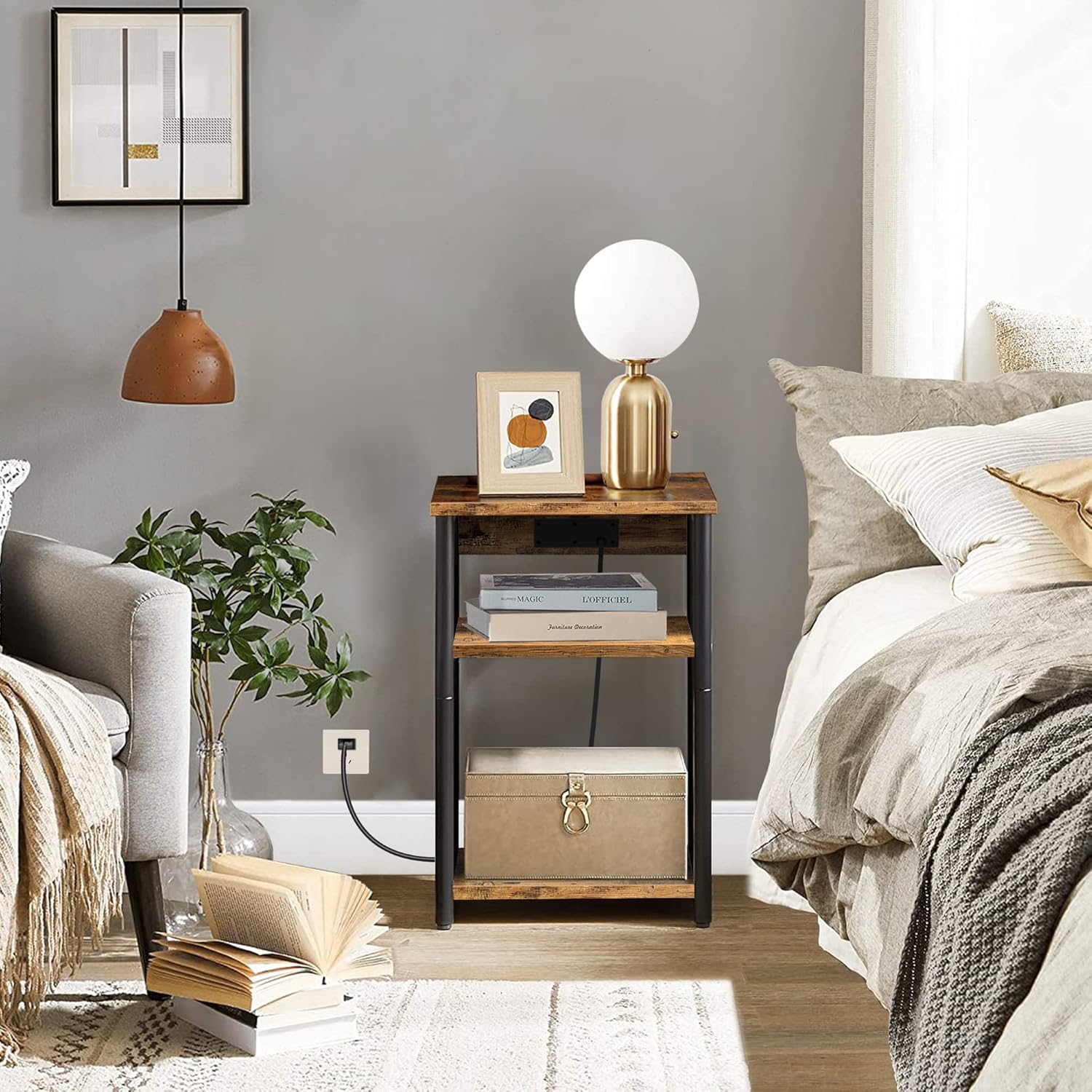 3-Tier End Table with Charging Station and USB Ports G4072