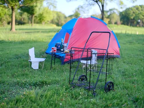 Silver Jumbo Folding Shopping Cart with Double Basket and 360-Degree Wheels X199