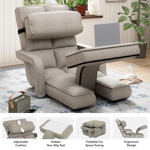 Padded Folding Floor Chair with 14-Level Adjustable Backrest (Dark Grey) A1503