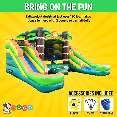 Tropical Inflatable Bounce House with Double Water Slides, 16.5 x 15 x 11 Foot S8338